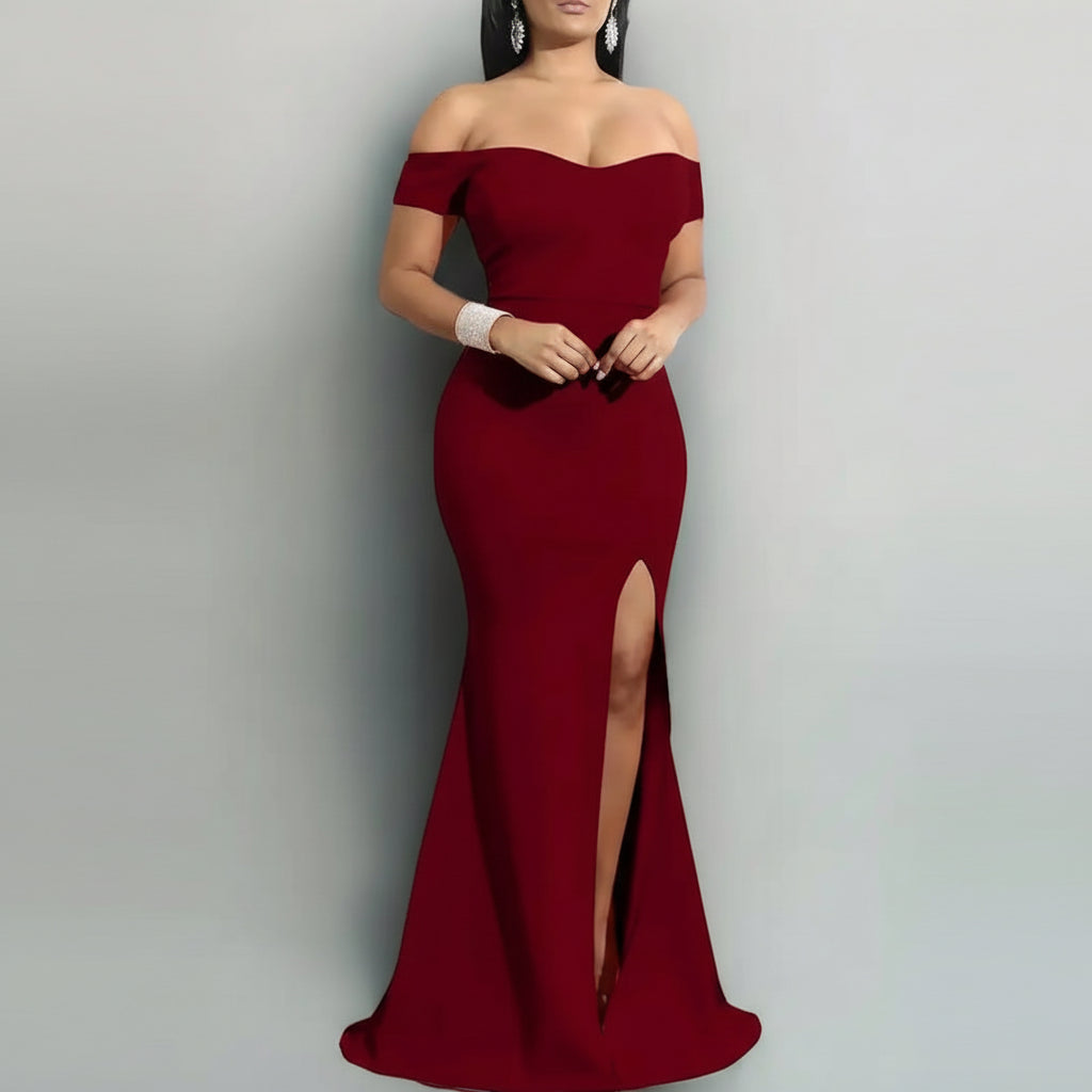 Vestido corte sirena manga caída