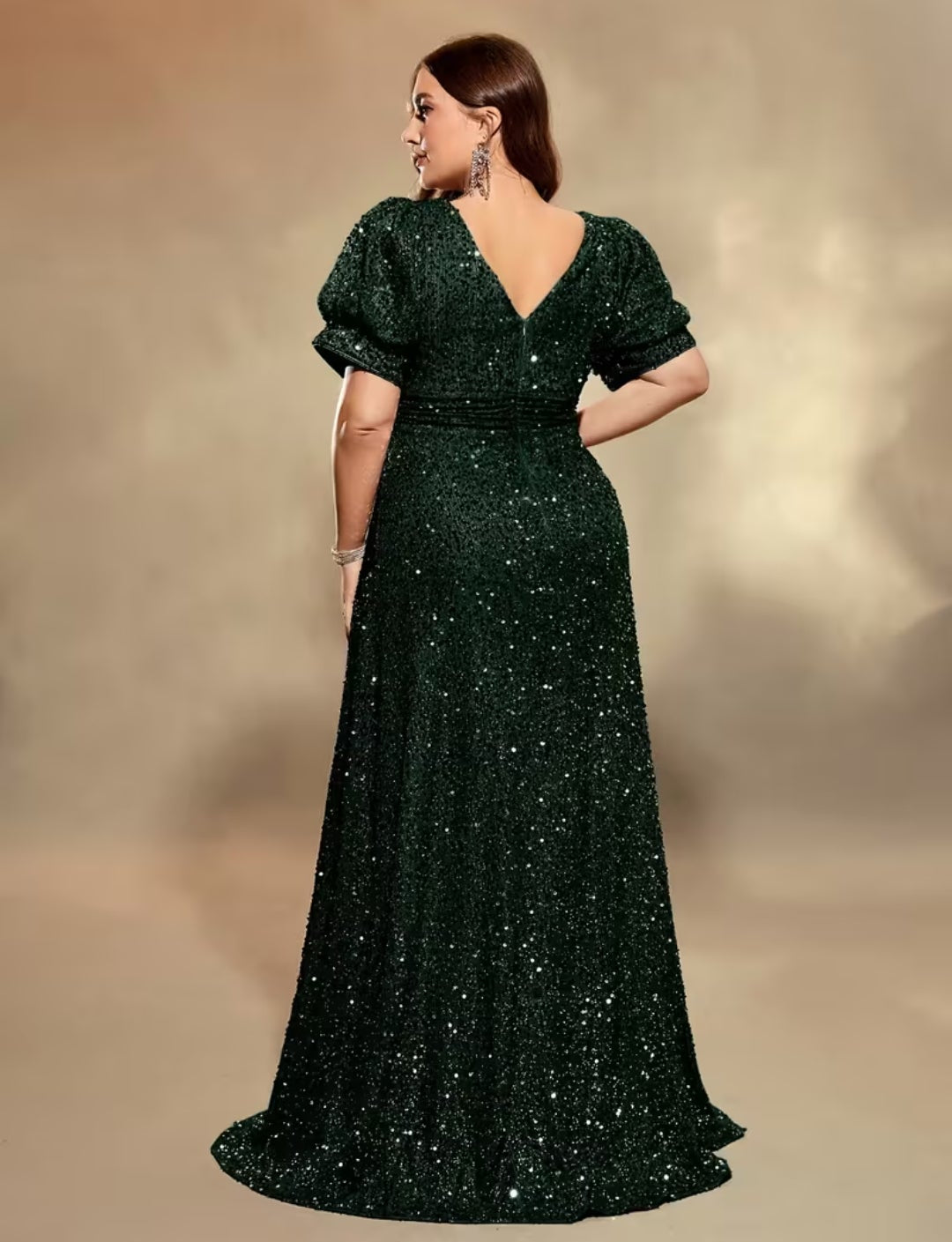 Vestido verde esmeralda manga corta
