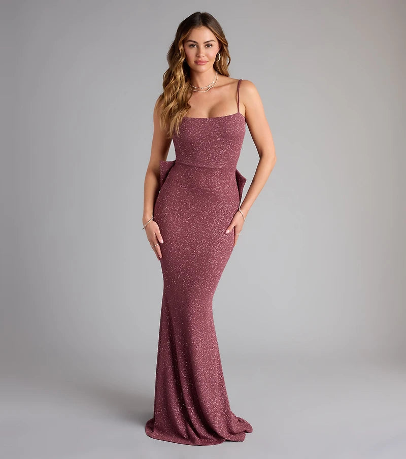 Vestido Gwendolyn mauve con brillo y espalda abierta