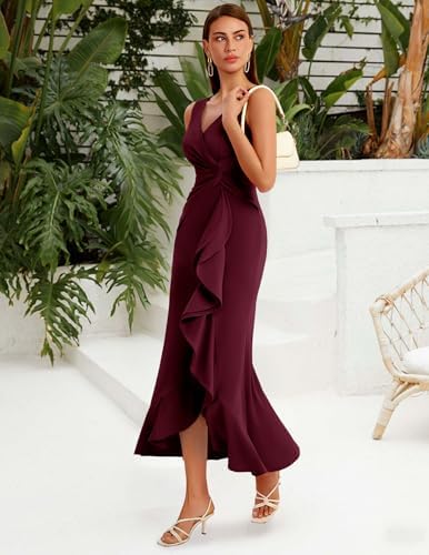 Vestido vino tirante grueso peplum formal