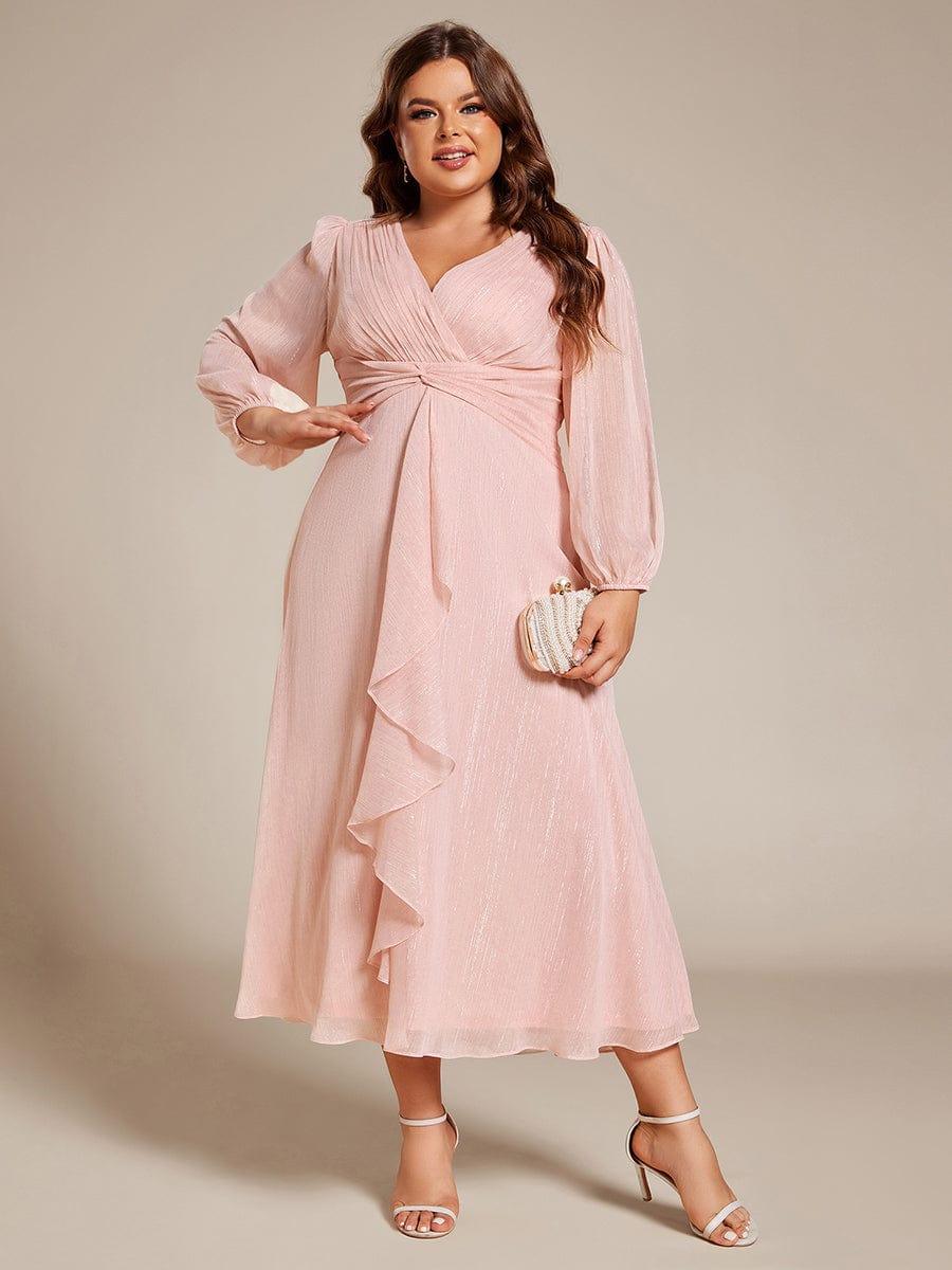 Vestido rosado manga larga con brillo sutil