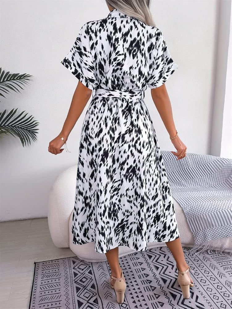 Vestido casual blanco y negro manga corta