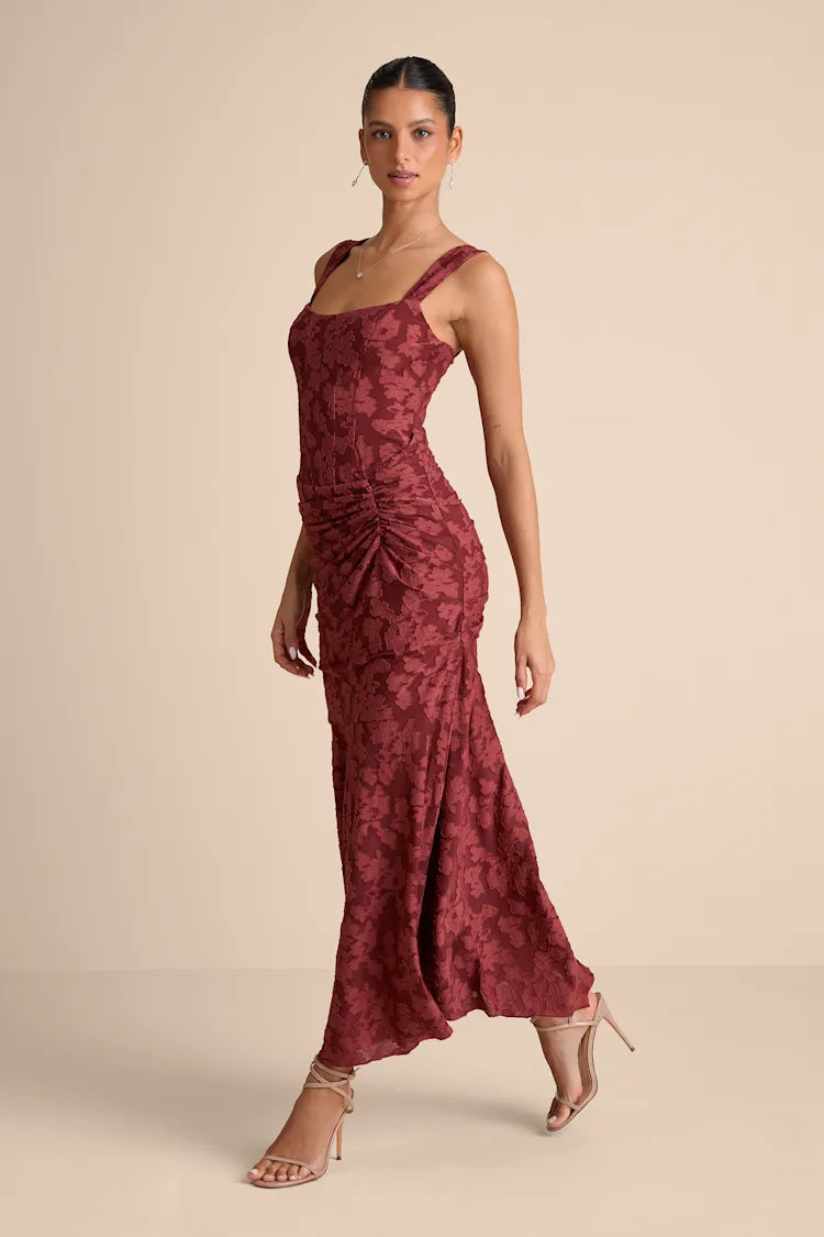 Vestido Terracota con varillas estampado floral stretch