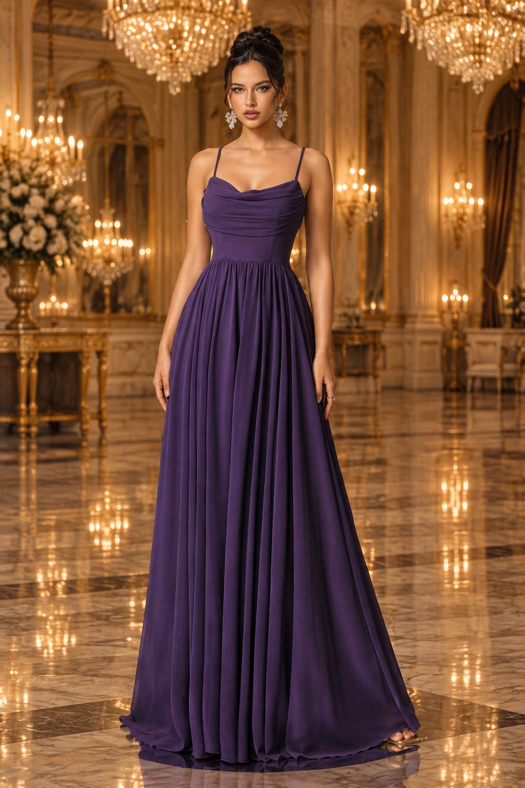 Vestido morado tirante delgado corte A