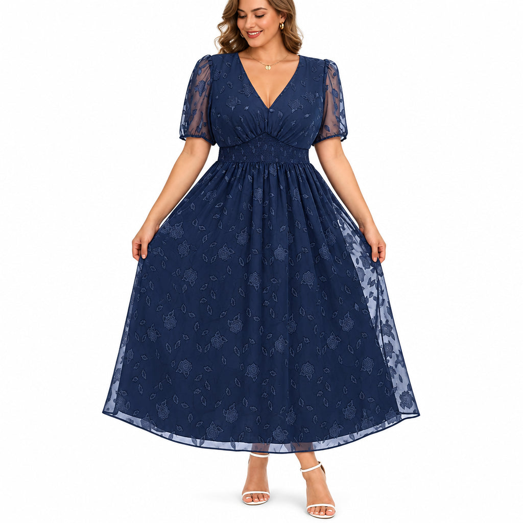 Vestido casual azul marino manga corta