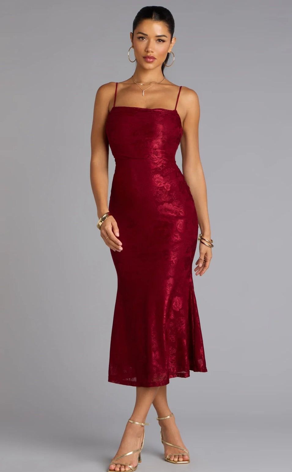 Vestido vino midi encaje stretch