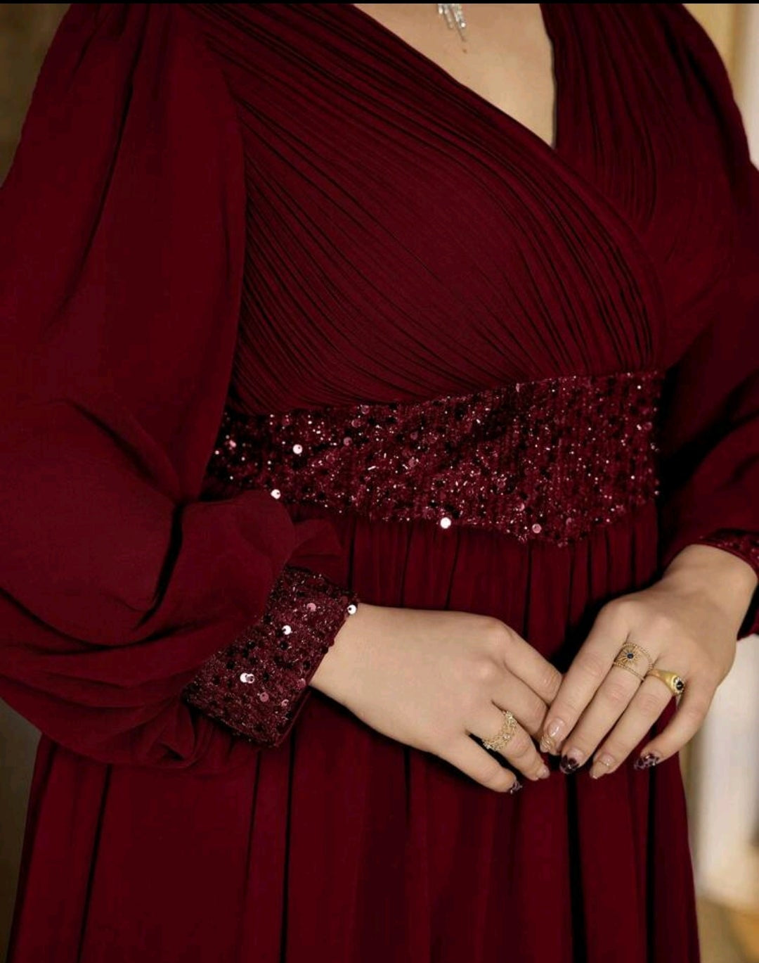 Vestido vino manga larga corte A