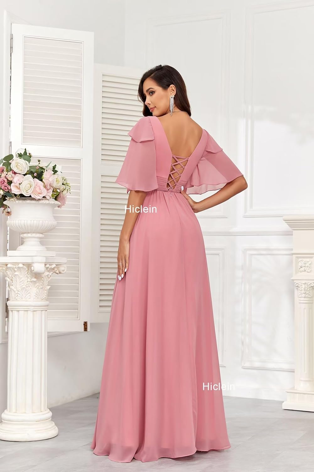Vestido palo rosa corte A espalda ajustable