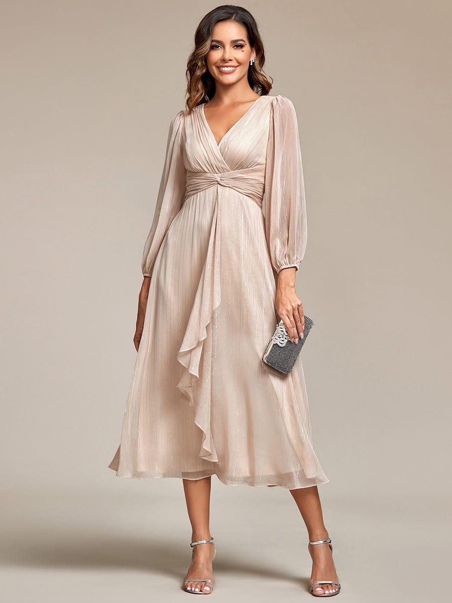 Vestido champagne con brillo manga larga
