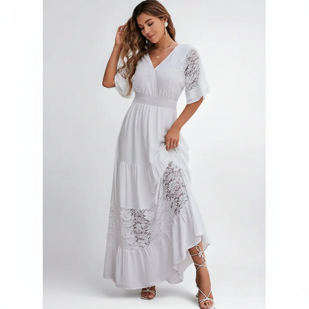 Vestido maxi blanco manga corta