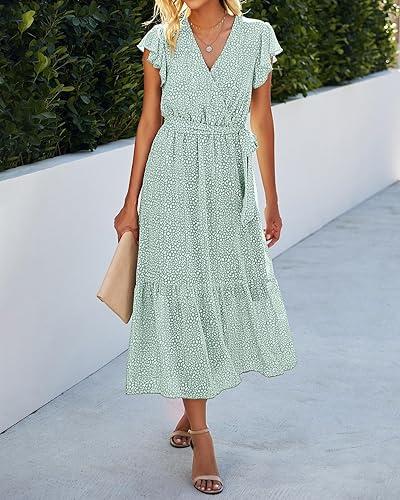 Vestido casual verde sage print blanco corte A