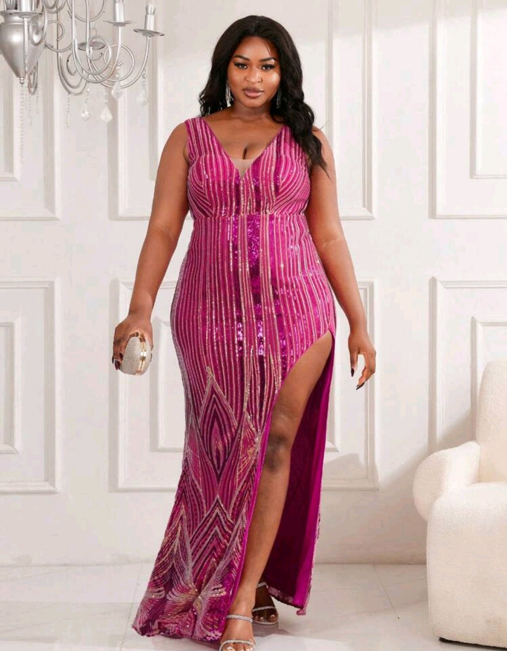 Vestido fucsia lentejuelas tornasol