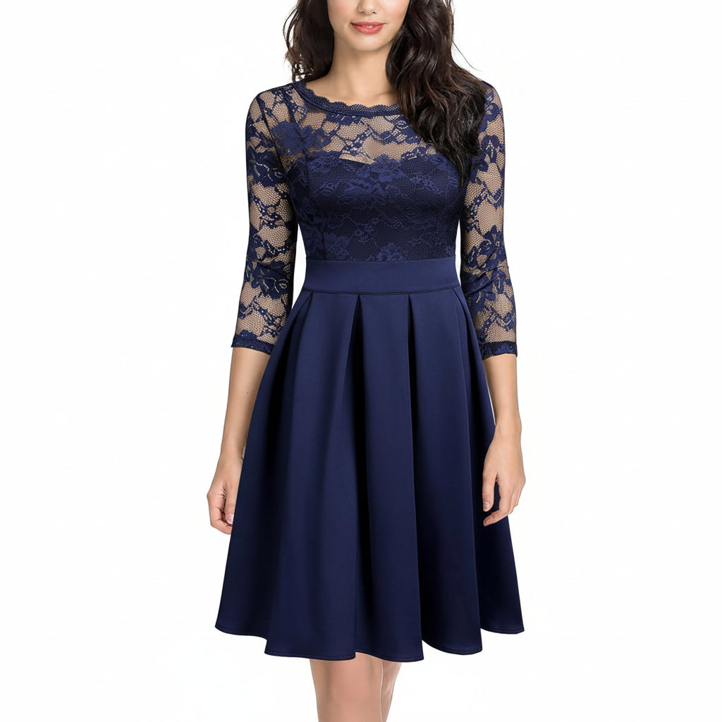 Vestido de encaje con manga 3/4