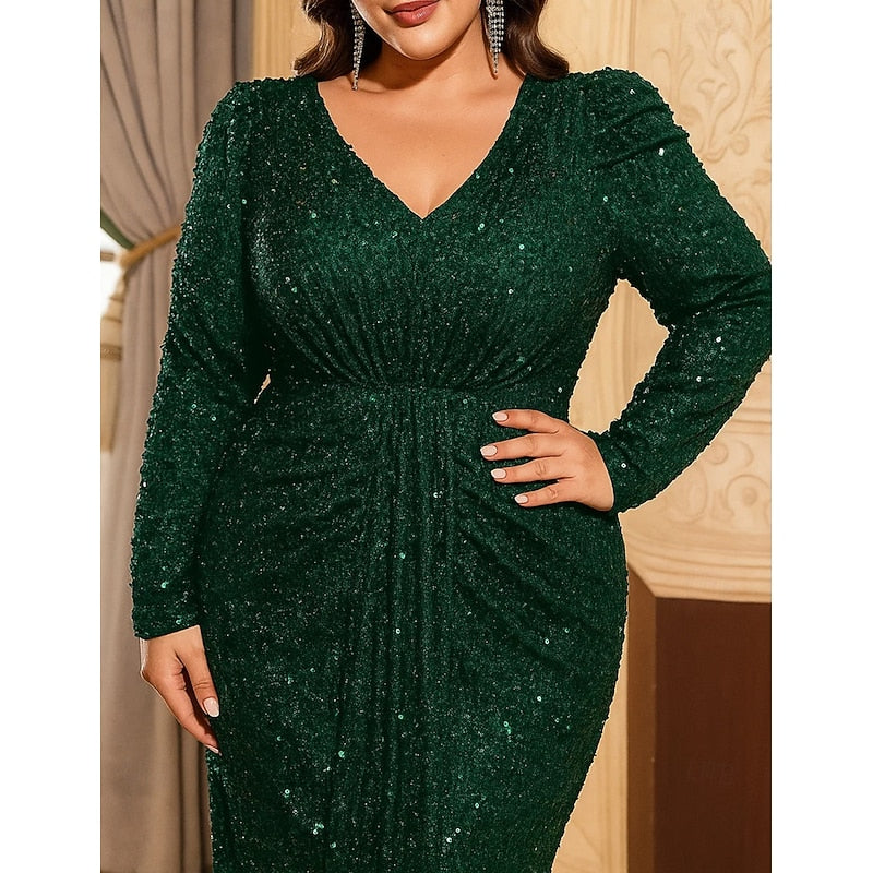 Vestido verde esmeralda lentejuelas manga larga