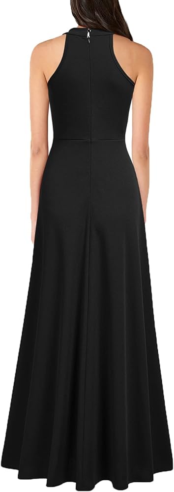 Vestido negro cuello alto con 2 aberturas
