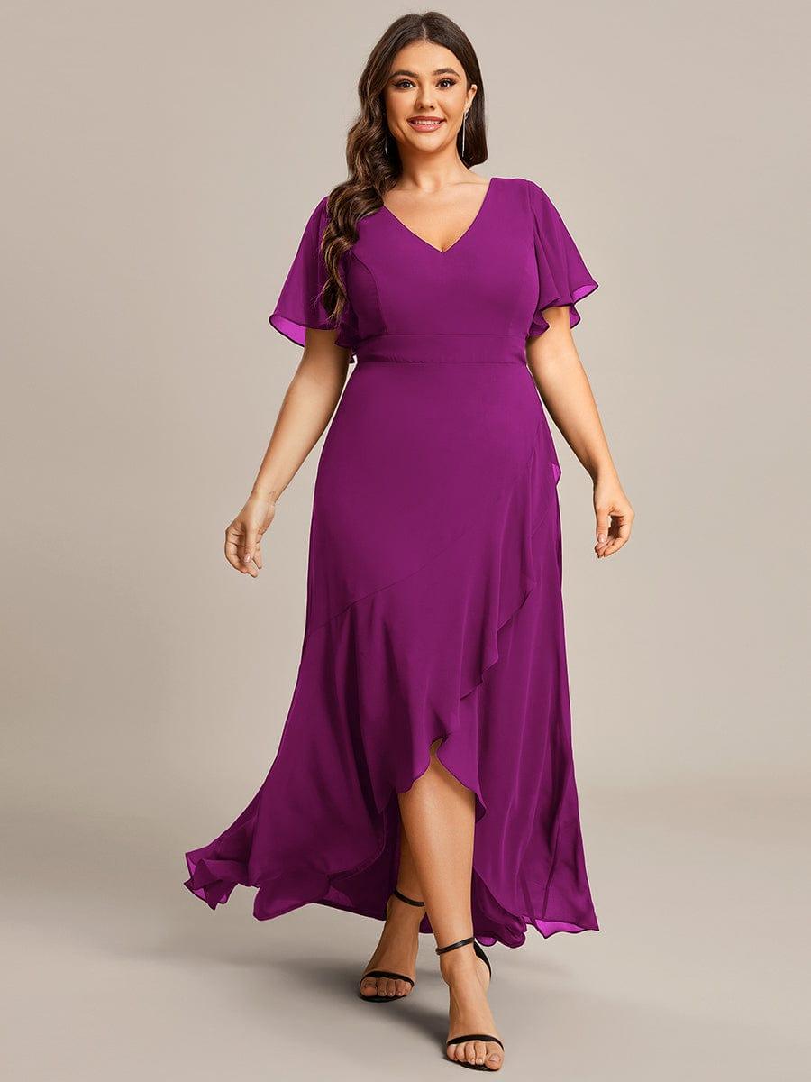 Vestido mangenta con escote en V falda corte A