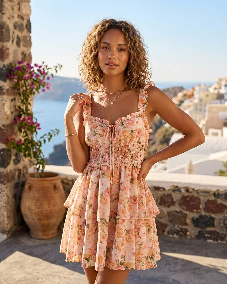 Vestido corto con estampado floral