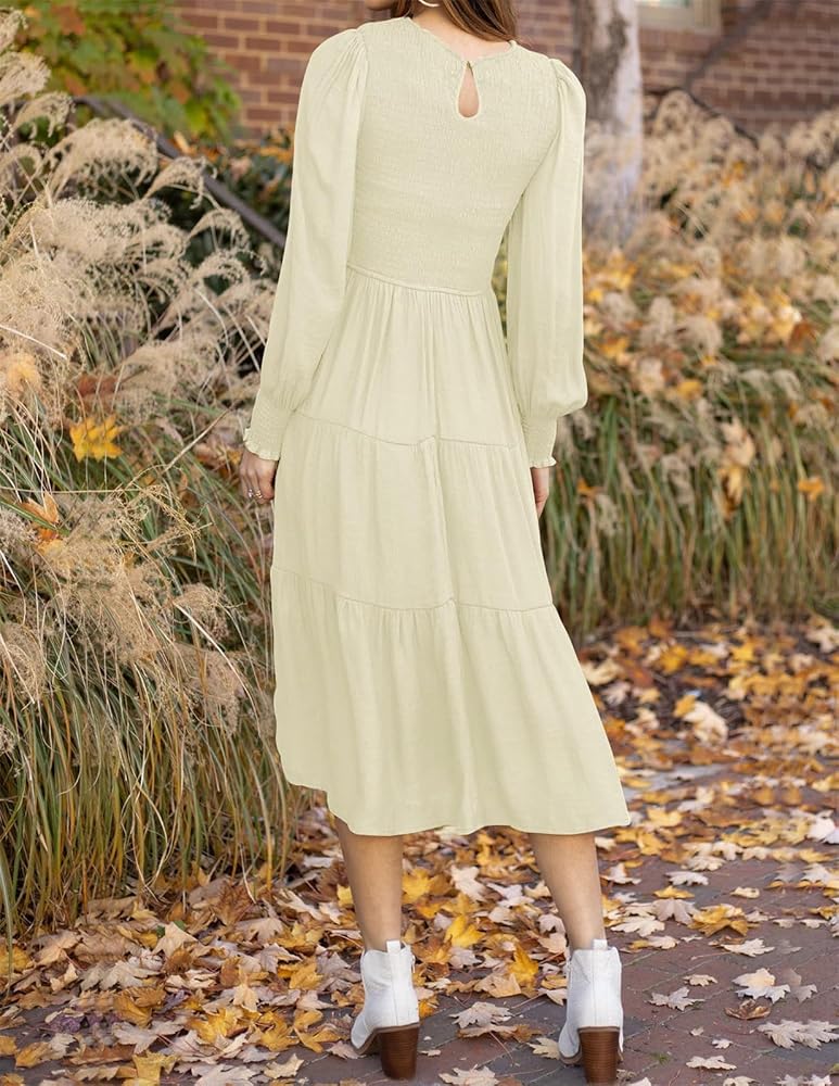 Vestido crema casual manga larga corte A