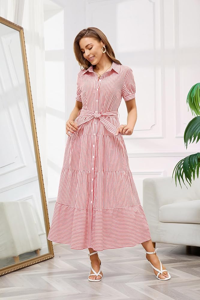 Vestido camisero rayas manga corta