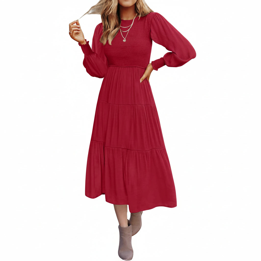 Vestido casual rojo manga larga