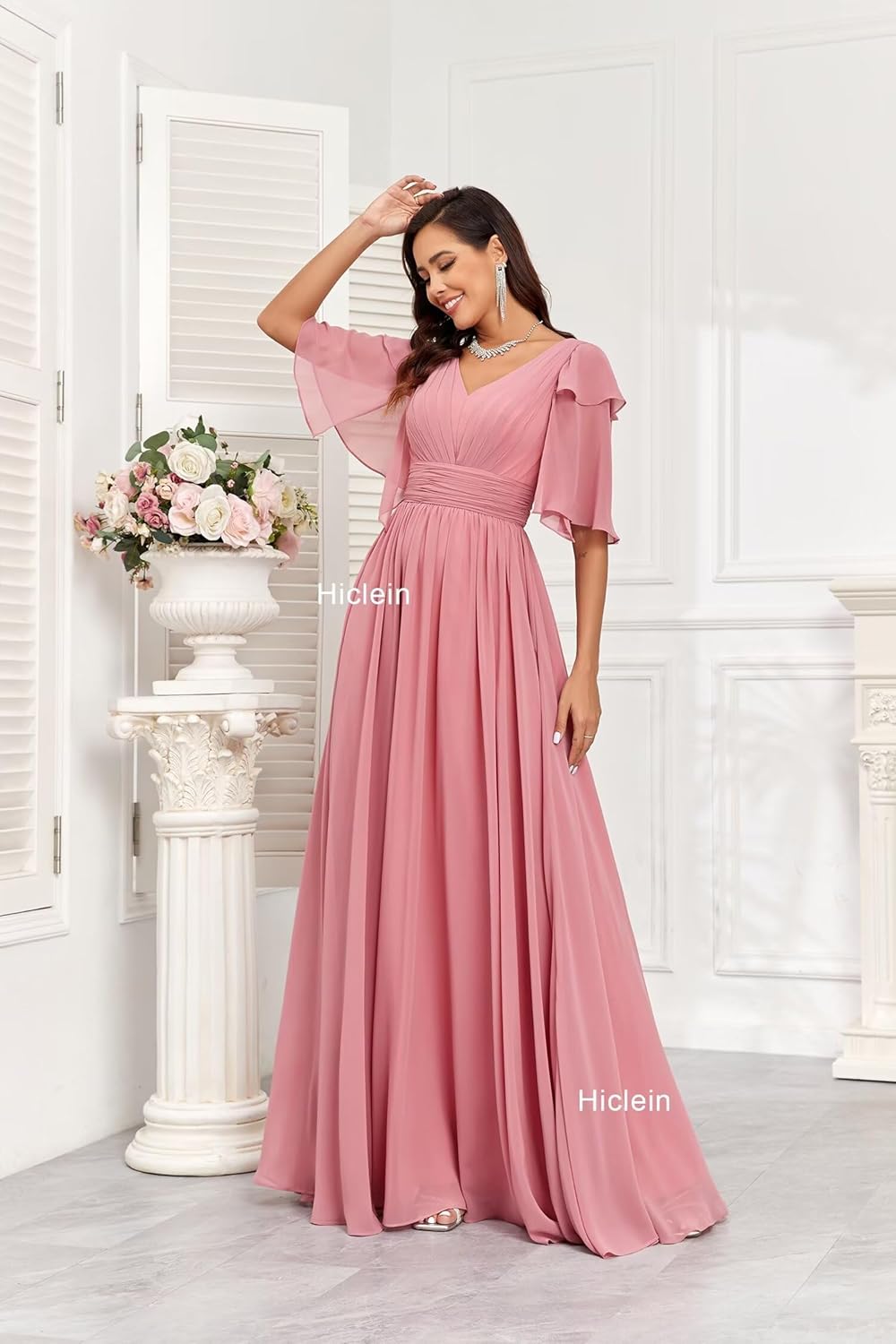 Vestido palo rosa corte A espalda ajustable
