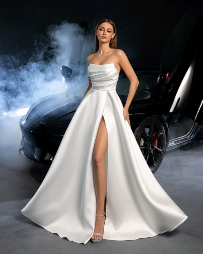 Vestido de Gala "Satin Lumina" – Blanco Nupcial