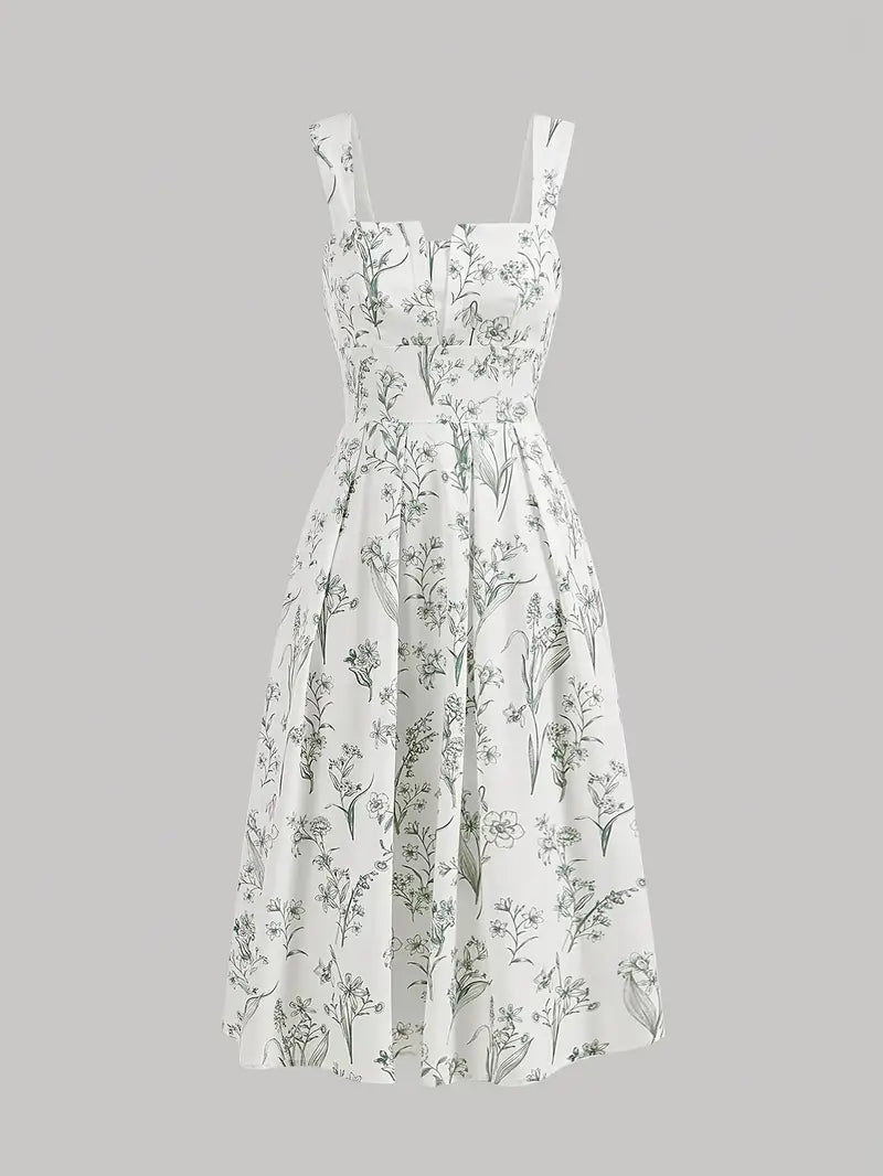 Vestido blanco con flores verdes