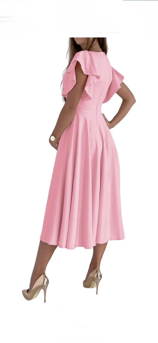 Vestido rosado midi manga corta