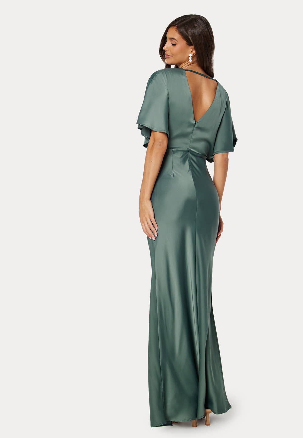 Vestido verde jade oscuro satinado