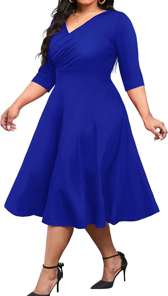 Vestido azul rey manga 3/4 midi