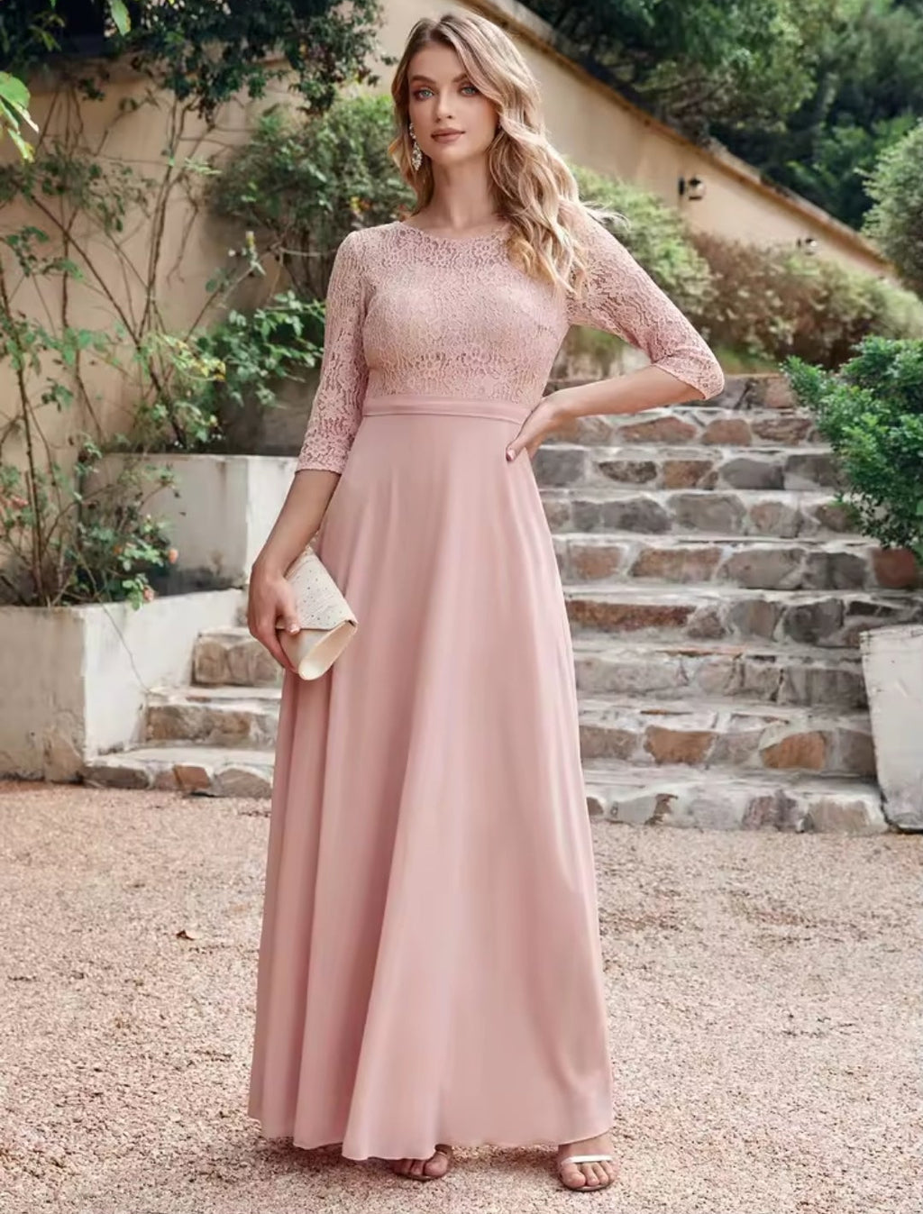 Vestido manga 3/4 formal largo