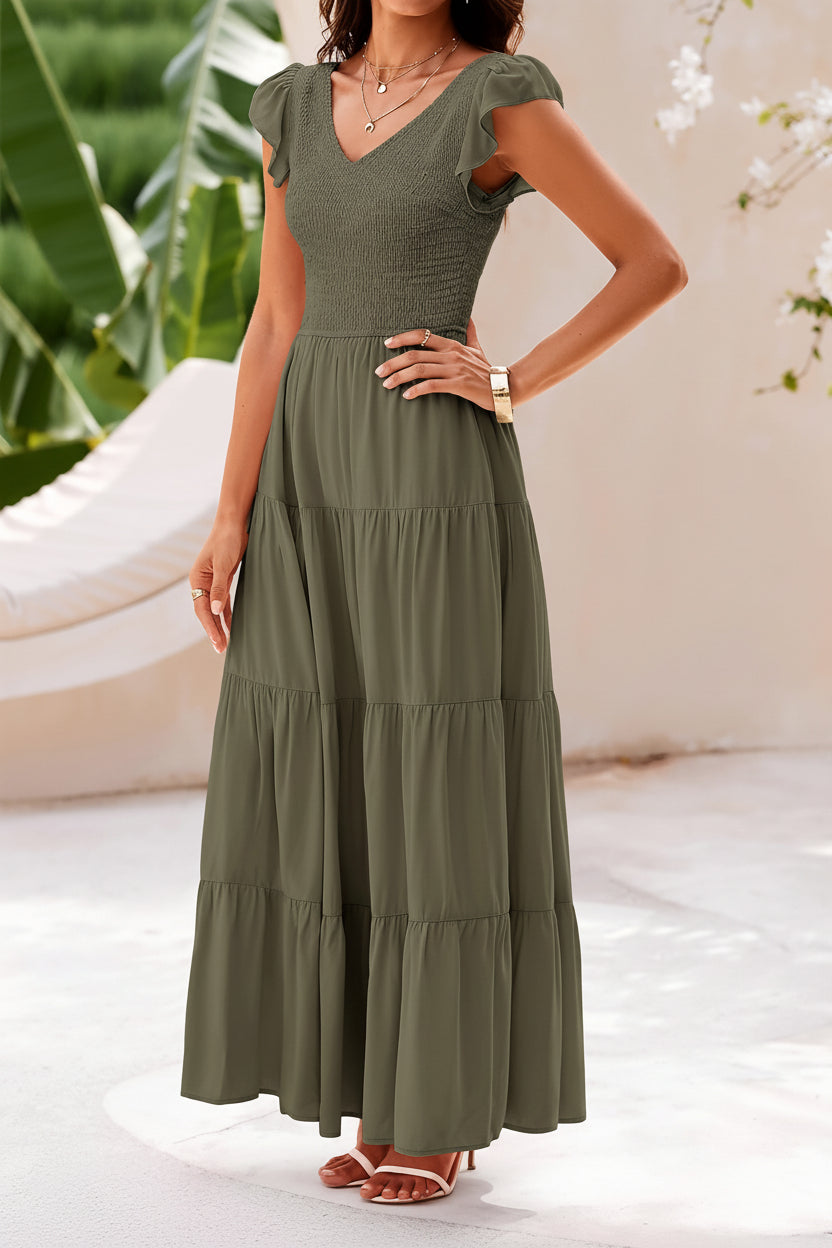 Vestido casual verde olivo con bolsas invisibles