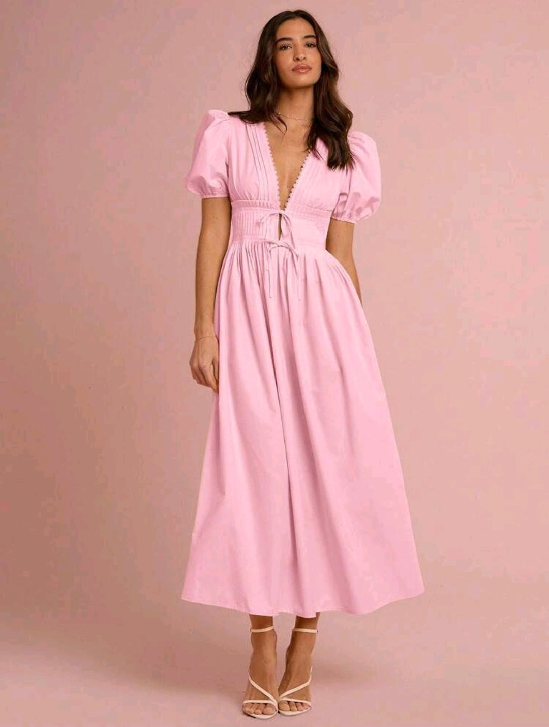 Vestido casual rosa claro manga corta corte A