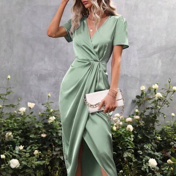 Vestido formal midi satinado