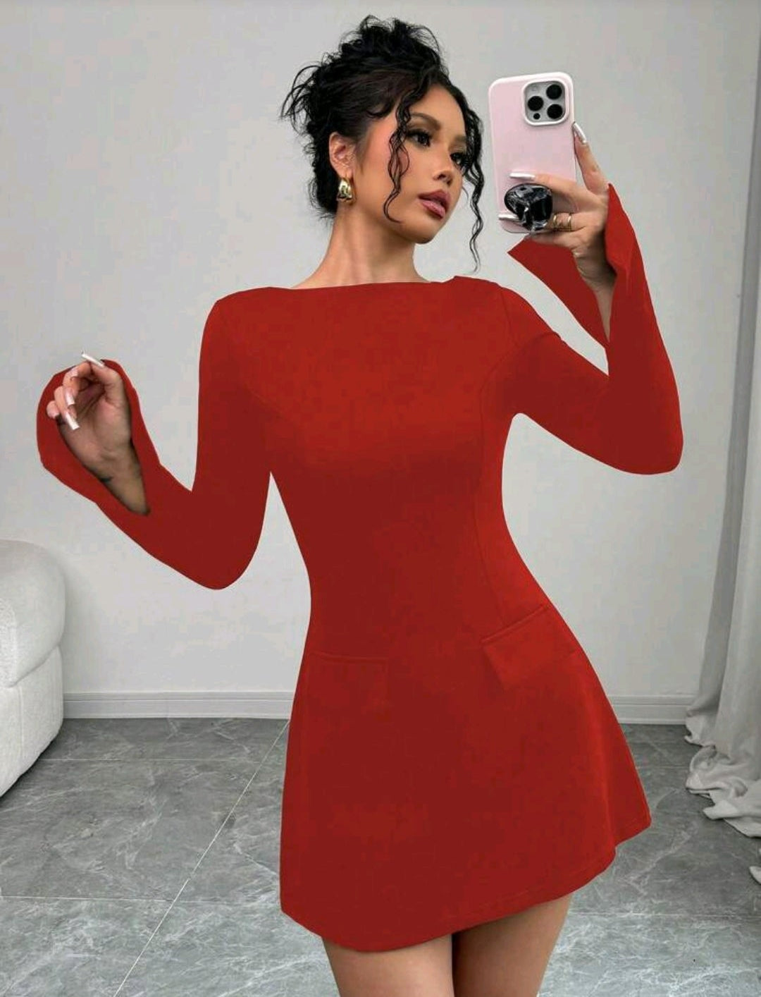 Vestido rojo manga larga corto