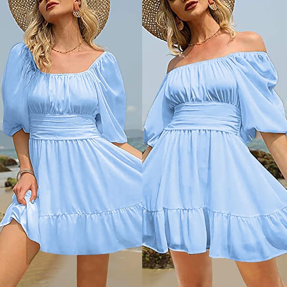 Vestido celeste espalda semi abierta