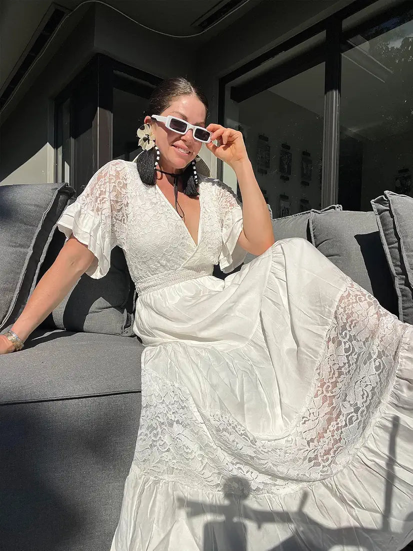 Vestido maxi blanco manga corta