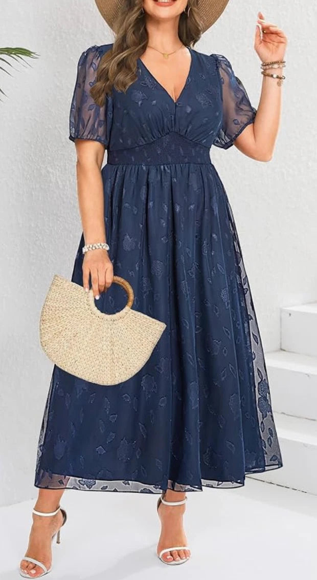 Vestido casual azul marino manga corta