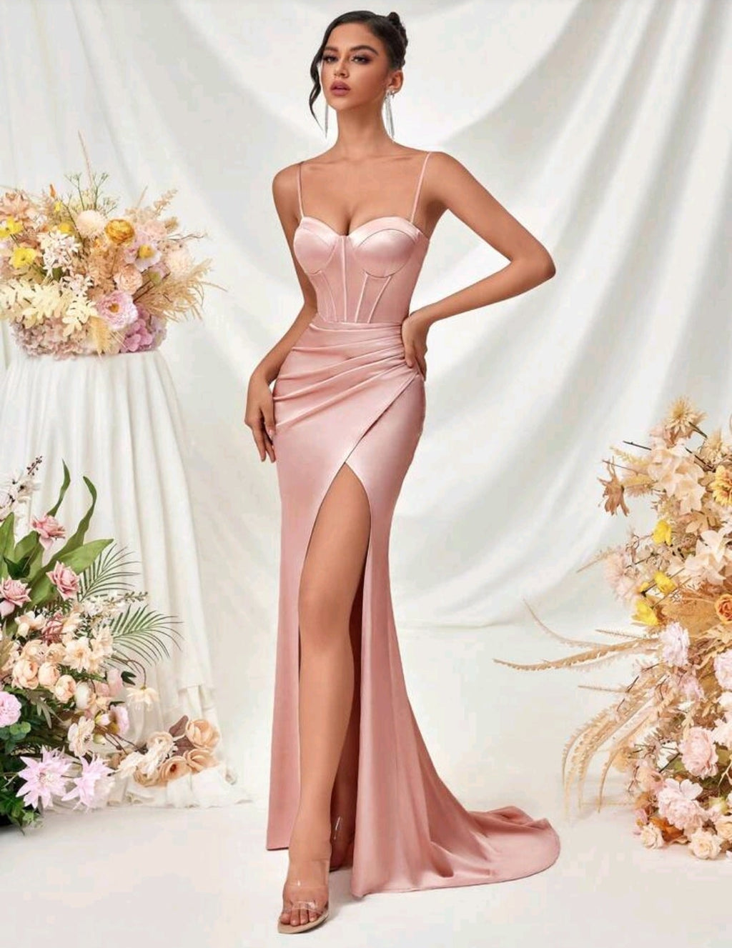 Vestido palo rosa satinado