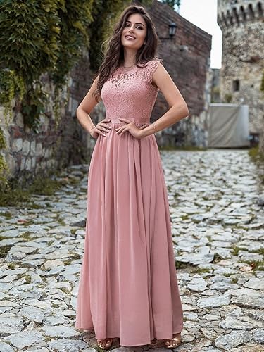 Vestido palo rosa corte A encaje y falda chiffon