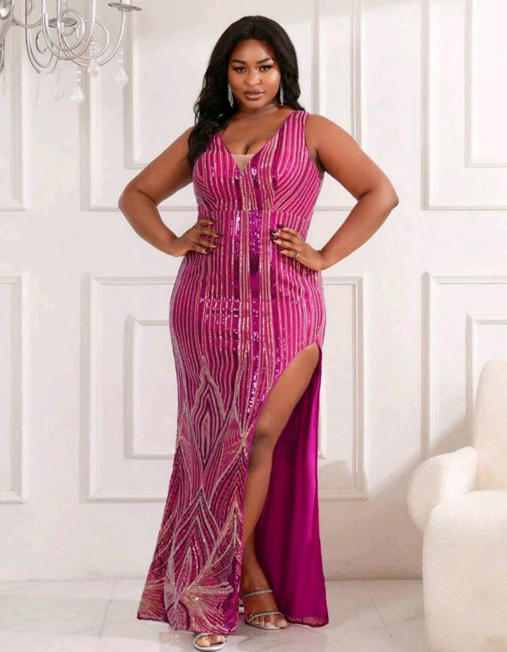 Vestido fucsia lentejuelas tornasol