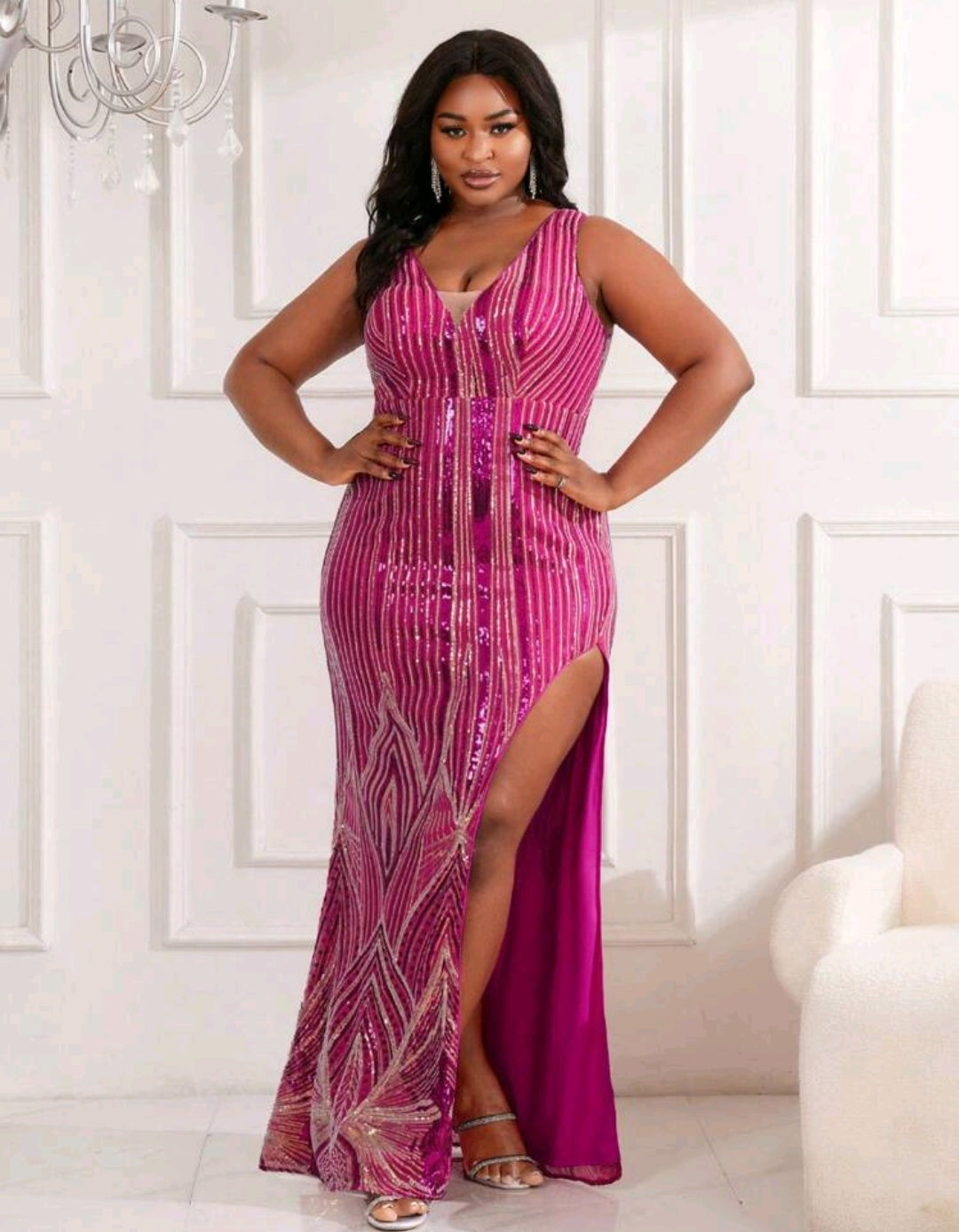 Vestido fucsia lentejuelas tornasol