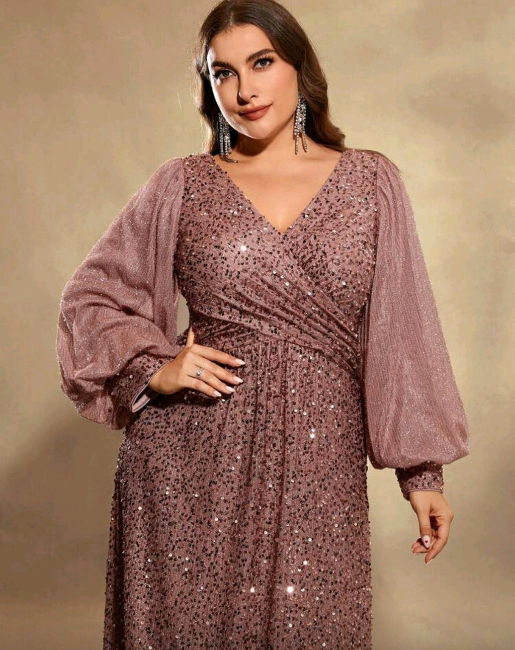 Vestido manga larga café bronze