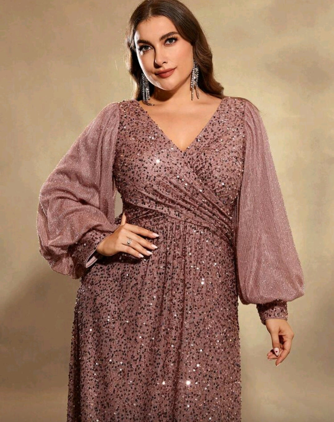 Vestido manga larga café bronze