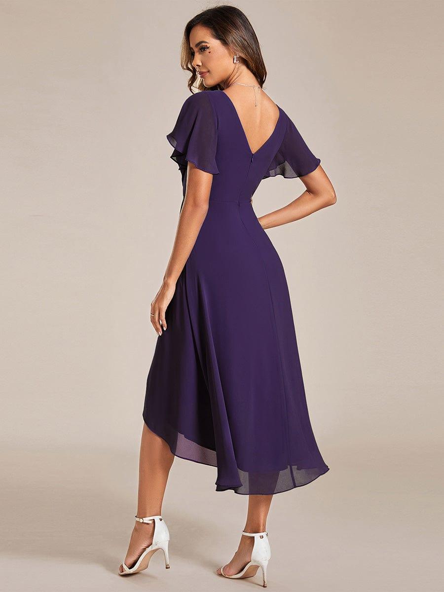 Vestido morado formal midi con escote en V