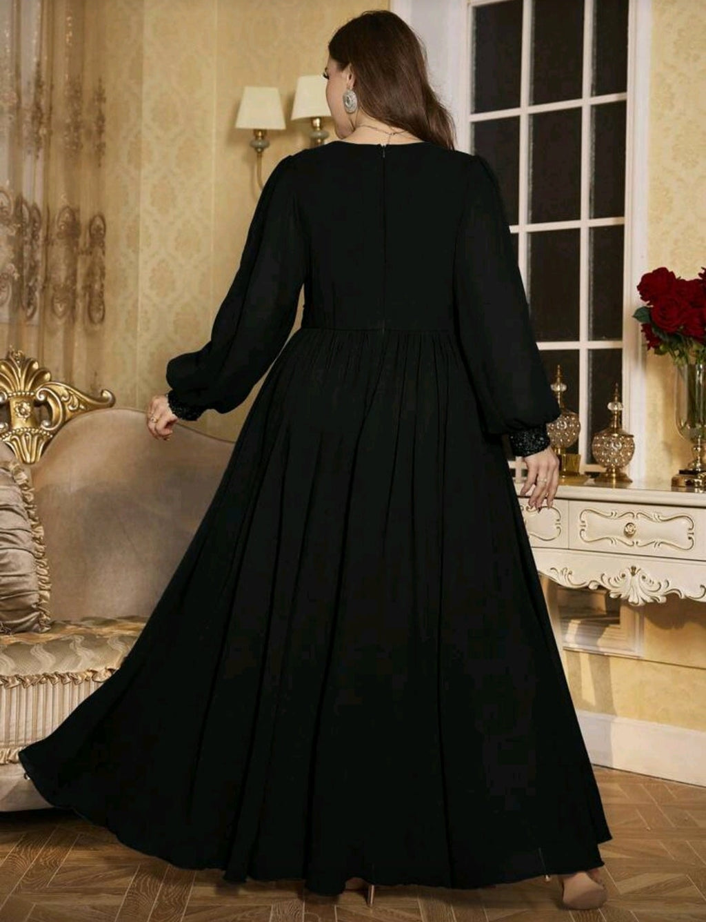 Vestido negro manga larga corte A