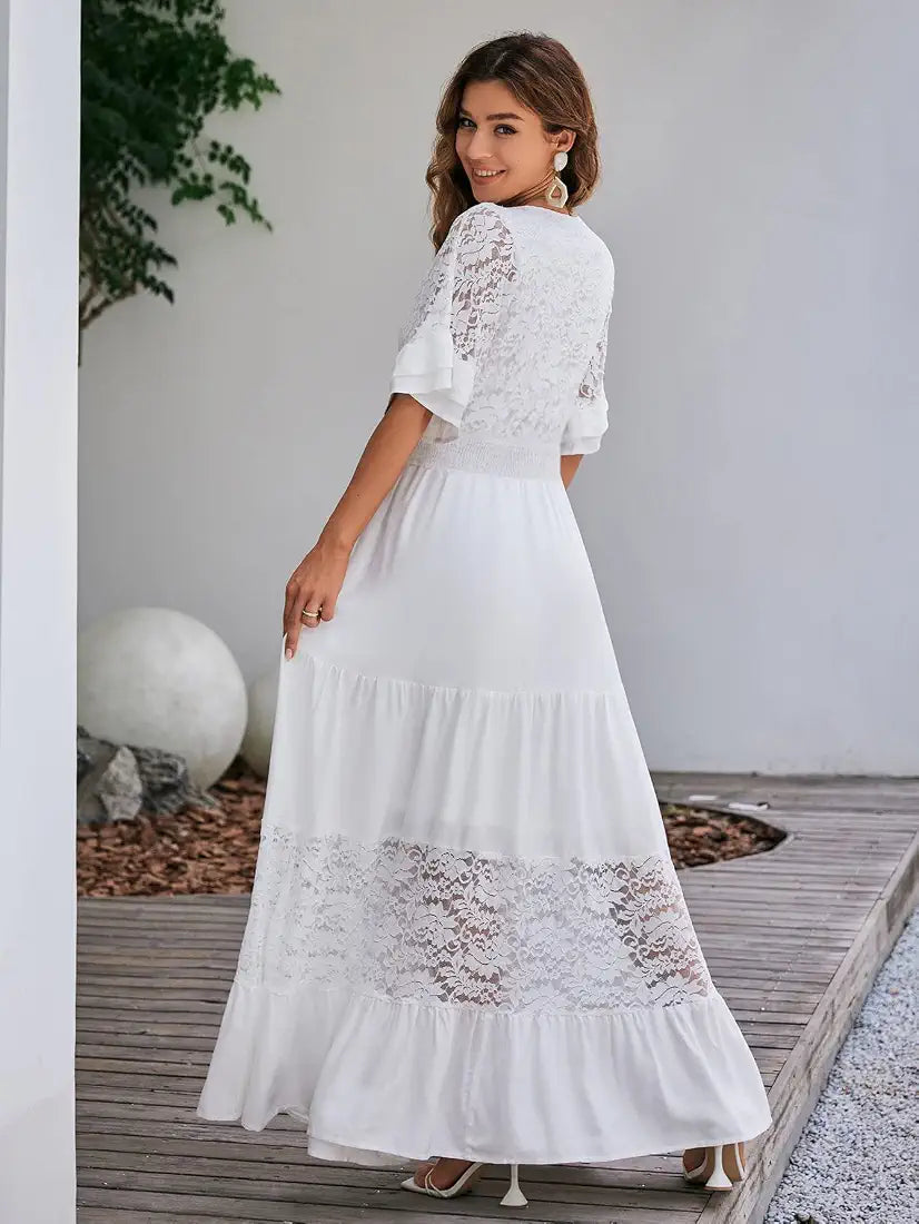 Vestido maxi blanco manga corta
