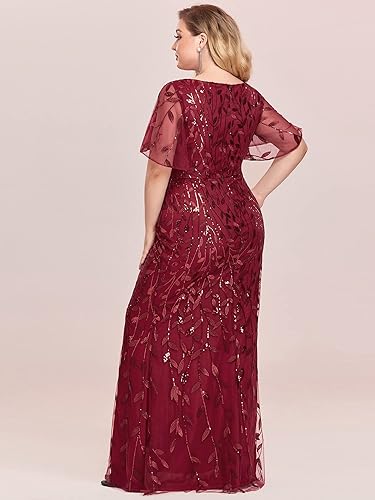 Vestido vino manga corta lentejuelas