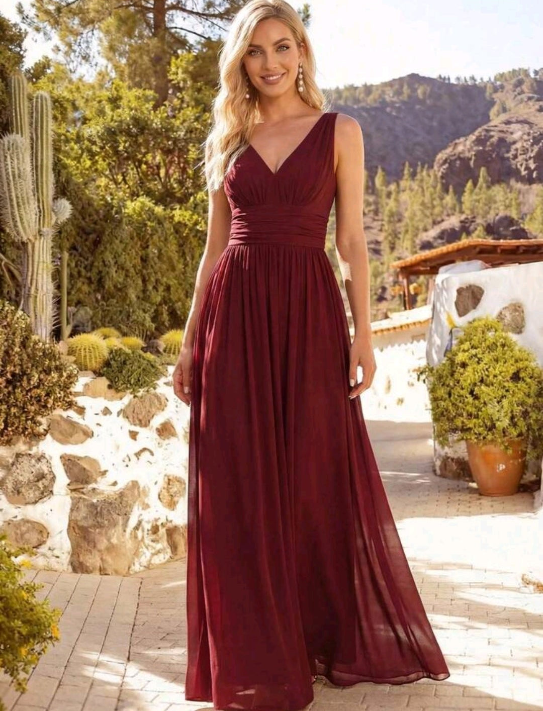 Vestido burgundy tirante delgado corte A