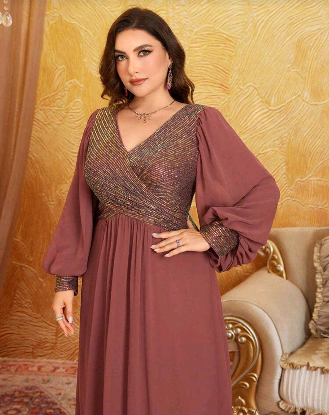 Vestido lentejuelas tornasol y falda chiffon